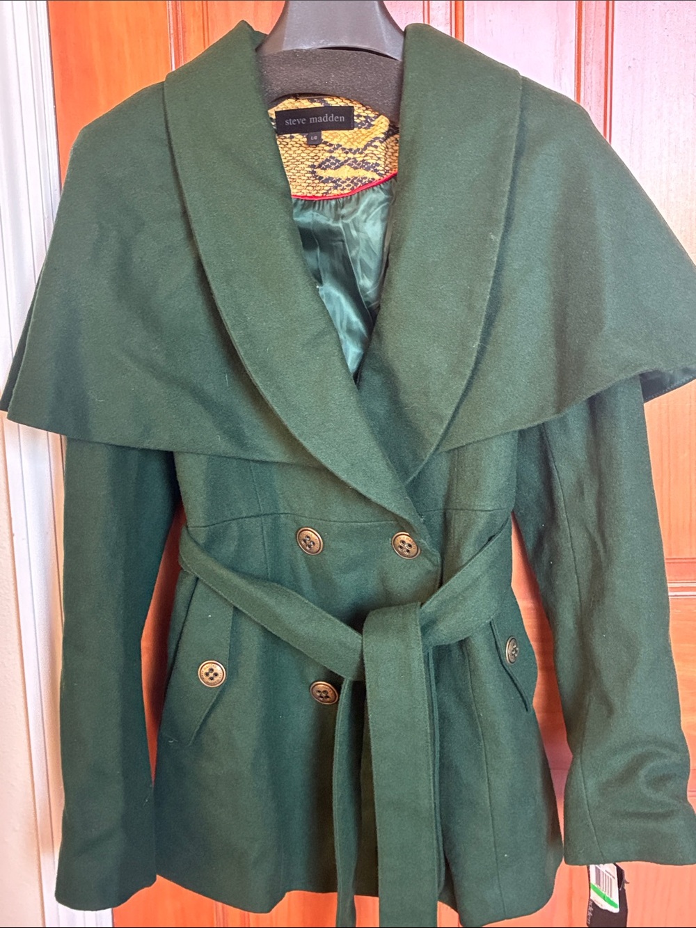 Steve Madden Hunter Forest Green Double-Breasted Belted Vintage Trench Coat